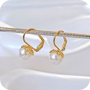 Argolinha de Click com Pingente de Pérola - Banhado a Ouro 18k