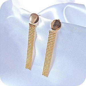 Brinco de Franja com Bolinhas Douradas - Banhado a Ouro 18k