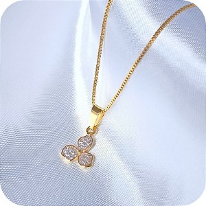 Corrente com Pingente de Flor em Zircônias 45cm - Banhado a Ouro 18k