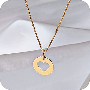 Corrente com Pingente Medalha Coração Vazado - Banhado a Ouro 18k