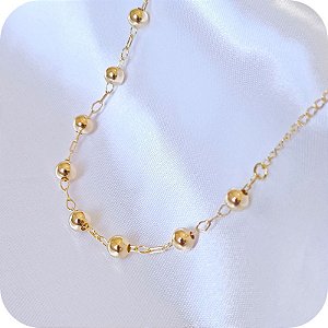 Tornozeleira com Bolinhas Douradas 27cm - Banhada a Ouro 18k