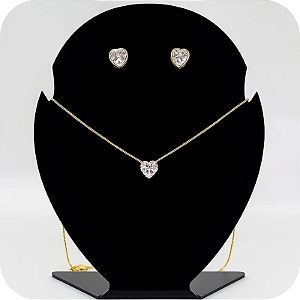 Conjunto colar + Brinco de Coração Pedraria