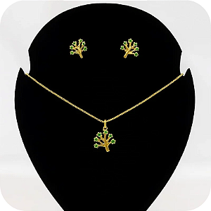 Conjunto colar + Brinco de Árvore da Vida