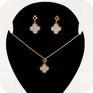 Conjunto colar + Brinco de Trevo Brilhante