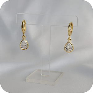 Argolinha de Click com Pingente Gota de Zircônia Cristal