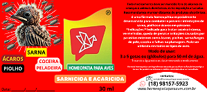 SARNICIDA E ACARICIDA. Solução Homeopática para Aves e pássaros.