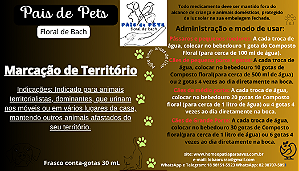 Pais de Pets Floral de Bach Marcação de Território, para animais dominantes. Indicado para Cães, gatos, pássaros e roedores. 30 ml