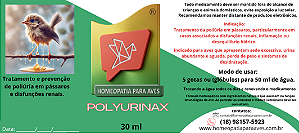 POLYURINAX - poliúria, para aves que apresentam sede excessiva, urina abundante e aguada, perda de peso e sintomas de desidratação.
