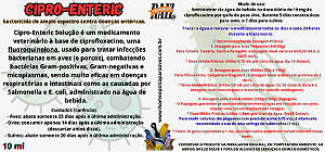 Cipro-Enteric Solução. para tratar infecções bacterianas em aves, combatendo bactérias Gram-positivas, Gram-negativas e micoplasmas. 10ml