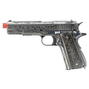 WE GBB 1911 PATTERN FILIGREE BLOWBACK AIRSOFT PISTOL SILVER