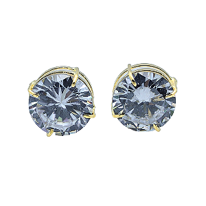 Brinco Ouro 18k Ponto de Luz Redonda 10mm