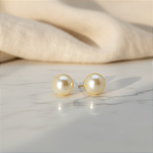 Brinco Ouro 18k Pérola Natural Água Salgada Redonda 6mm
