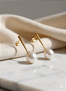 Brinco Ouro 18k Gota Comprida com Pérola Natural