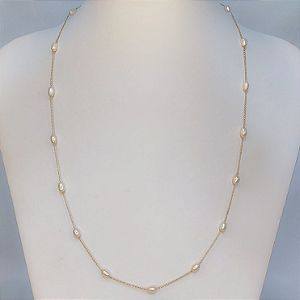 Colar Ouro 18k Pérola Natural Oval Espaçada