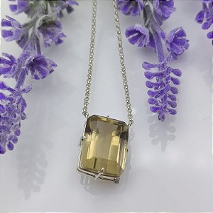 Colar Prata Octogonal Natural Cristal Fumê