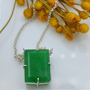 Colar Prata Baguete Jade Natural