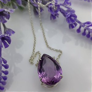 Colar Prata Ametista Natural Gota