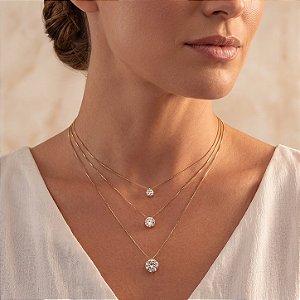 Pingente Ouro 18k Ponto de Luz Zircônia Redonda