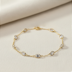 Pulseira Ouro 18k Oval Zircônia Branca