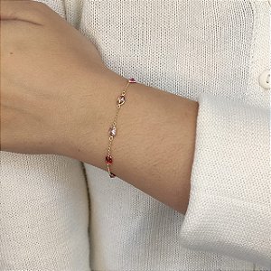 Pulseira Ouro 18k Oval Zircônias Coloridas