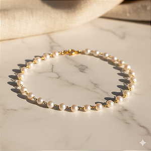 Pulseira Ouro 18k Pérolas Naturais Juntas