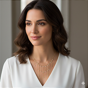 Colar Ouro 18k Cascata de Brilhos