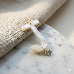 Pingente Ouro 18K Letra "J" Madrepérola