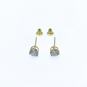 Brinco Ouro 18k Ponto de Luz Redonda 4mm Branca