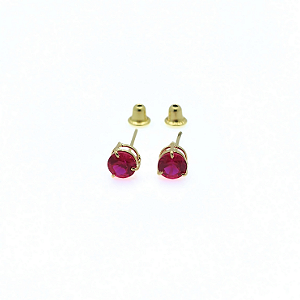 Brinco Ouro 18k Ponto de Luz Redonda 4mm Vermelho