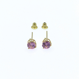 Brinco Ouro 18k Ponto de Luz Redonda 4mm Rosa