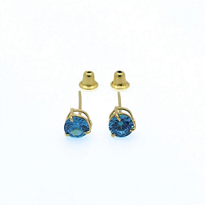 Brinco Ouro 18k Ponto de Luz Redonda 4mm Zircônia Azul