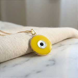 Pingente Olho Grego 15mm Amarelo Ouro 18k