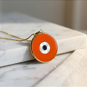 Pingente Olho Grego 15mm Laranja Ouro 18k
