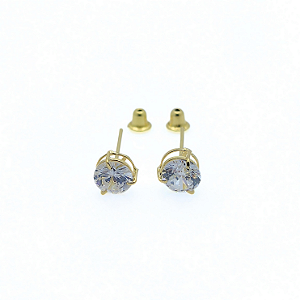 Brinco Ouro 18k Ponto de Luz Redonda 5mm Branca