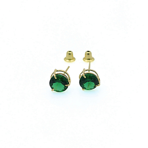 Brinco Ouro 18k Ponto de Luz Redonda 5mm Verde Esmeralda