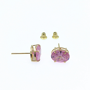 Brinco Ouro 18k Ponto de Luz Oval 6x8mm Rosa