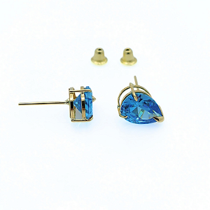 Brinco Ouro 18k Ponto de Luz Gota 6x8mm Zircônia Azul