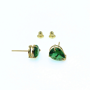 Brinco Ouro 18k Ponto de Luz Gota 6x8mm Verde Esmeralda