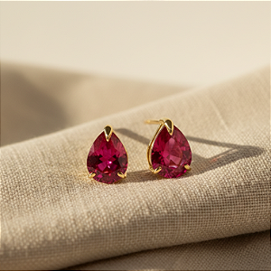 Brinco Ouro 18k Ponto de Luz Gota 6x8mm Vermelho