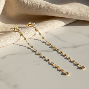 Brinco Ouro 18k Correntinha de Pedras
