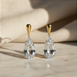 Brinco Ouro 18k Gota Alongada Branca