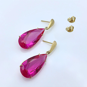 Brinco Ouro 18k Gota Alongada Magenta