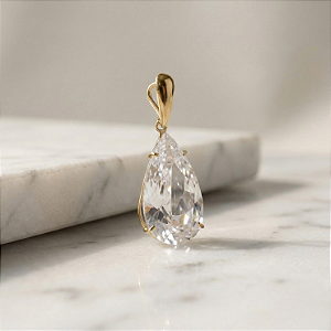 Pingente Ouro 18k Gota Alongada Branca