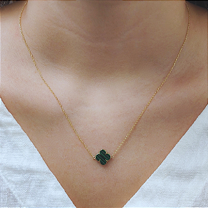 Colar Ouro 18k Trevo Malaquita
