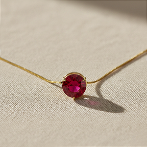 Pingente Ouro 18k Ponto de Luz Redonda 6mm Vermelho