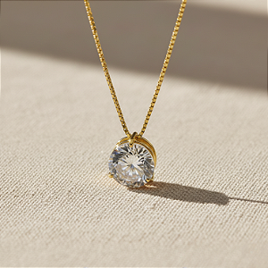 Pingente Ouro 18k Ponto de Luz Redonda 6mm Zircônia Branca