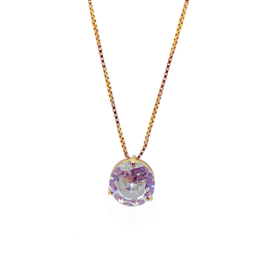 Pingente Ouro 18k Ponto de Luz Redonda 6mm Zircônia Branca