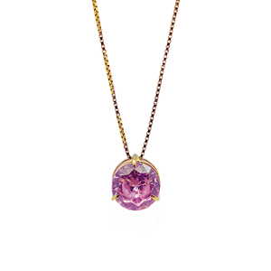 Pingente Ouro 18k Ponto de Luz Redonda 6mm Zircônia Rosa