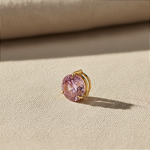 Pingente Ouro 18k Ponto de Luz Redonda 6mm Zircônia Rosa