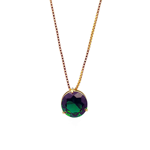 Pingente Ouro 18k Ponto de Luz Redonda 6mm Verde Esmeralda